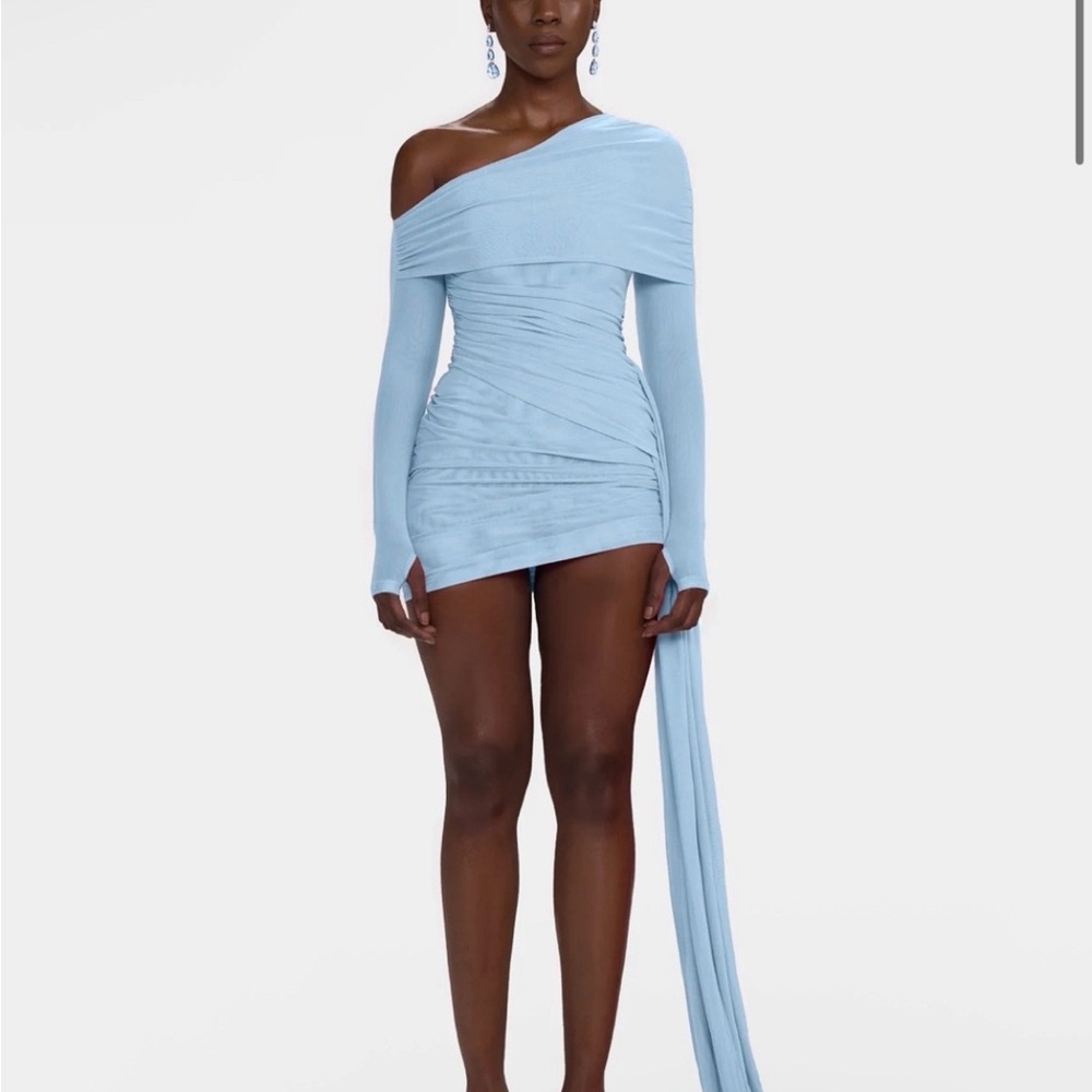Chic One-Shoulder Light Blue Dress